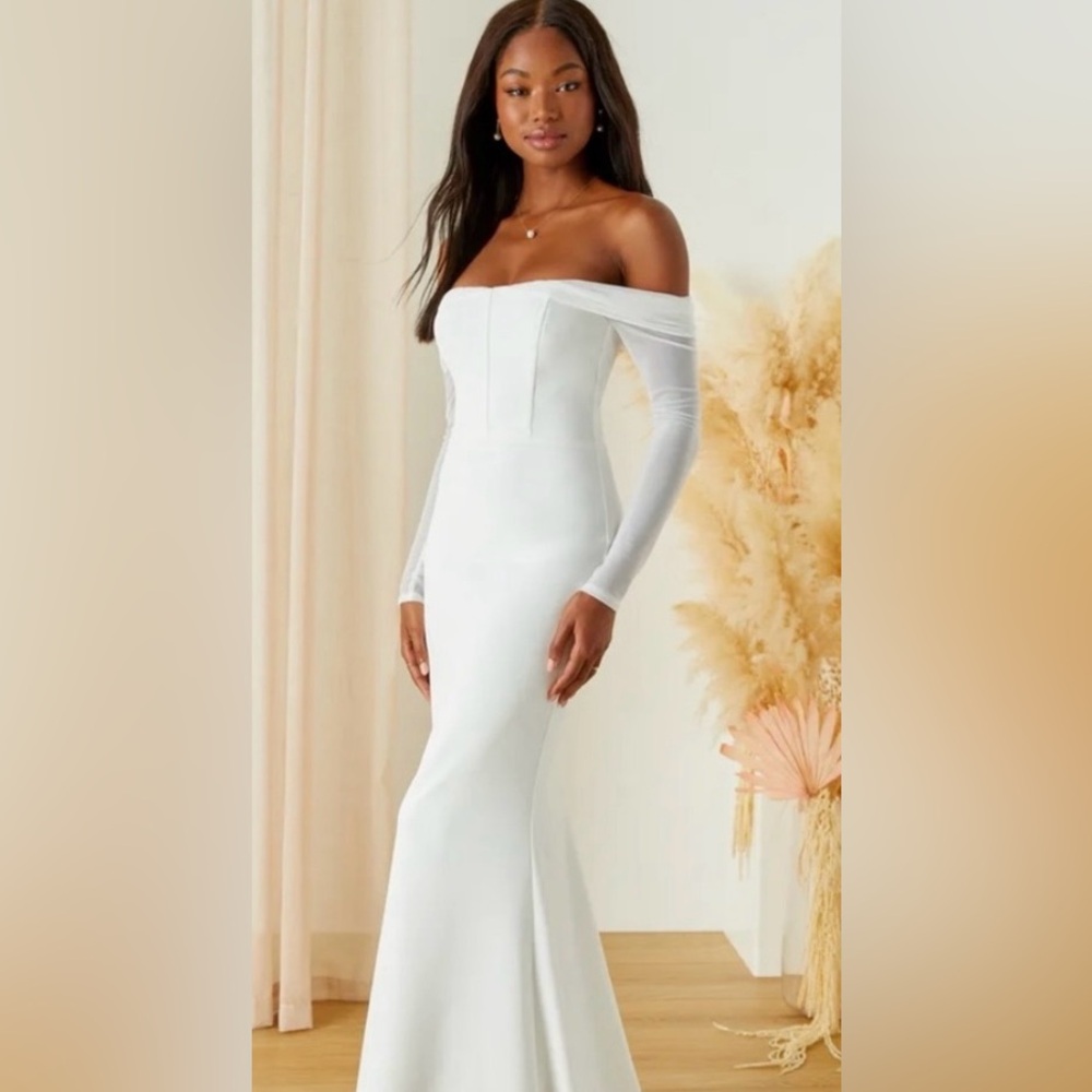 Lulu's Off-Shoulder White Long Sleeve Dress Medium